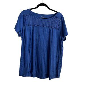 Talbots Women Plus Sz 1X Royal Blue Pintuck Pleated Embroidered Trim S/S Top